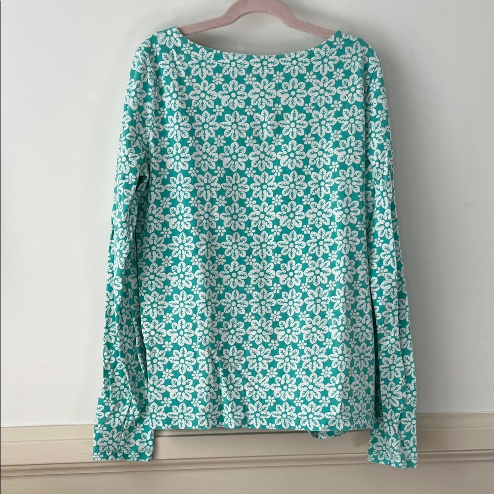 Talbots Floral Print Long Sleeve Top - Teal and White, Size S